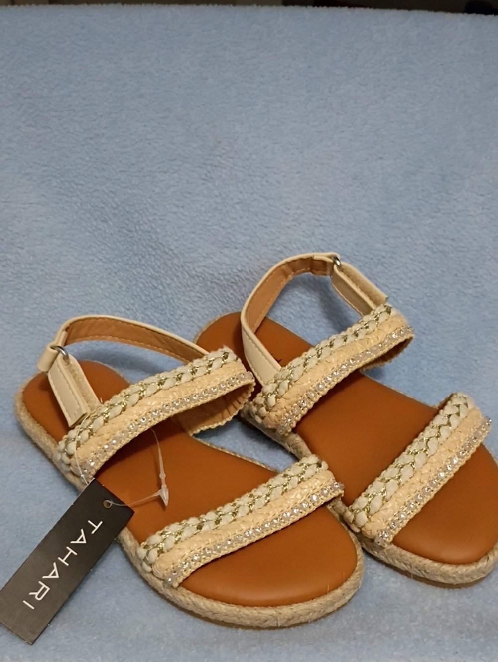 Tahari Cream Braided Espadrille Sandals with Sparkle Straps